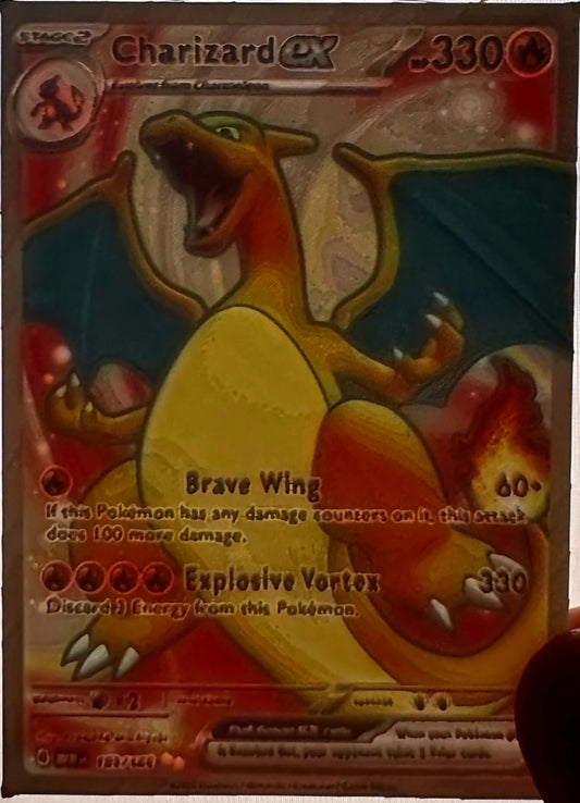Charizard EX als legendäre Pokémonkarte in 3D mit Flammenpower