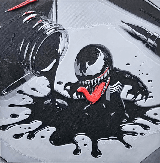 Venom im Tinten-Design als dunkles 3D-Kunstwerk für Comic-Fans