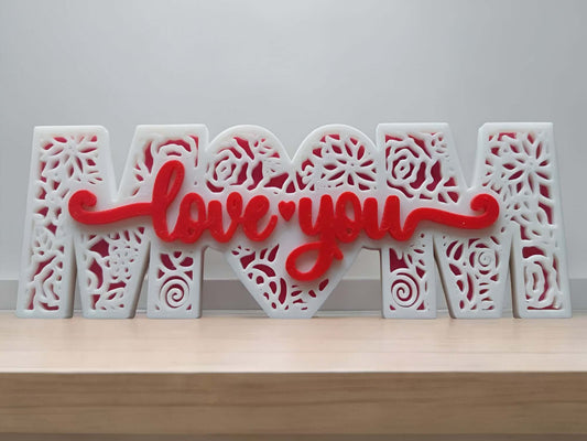 Mom - Love You Dekoration (Weiß-Rot)