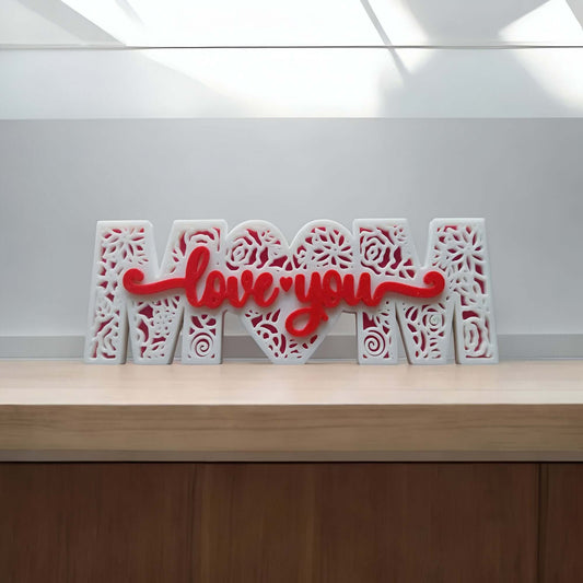 Mom - Love You Dekoration (Weiß-Rot)