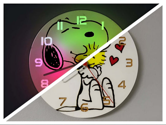 Snoopy Love Edition 3D Wanduhr mit ❤️-LED-Effekt, inspiriert von Peanuts, perfekt für Wohnzimmer 🌟 Veloria-Design