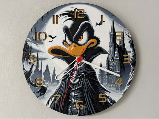 Count Quackula Edition 3D 🕒, Donald Duck vampirisch, Veloria Design, Comic-Graus, dunkler Hintergrund, Uhr mit Grusel-Effekt 🦇