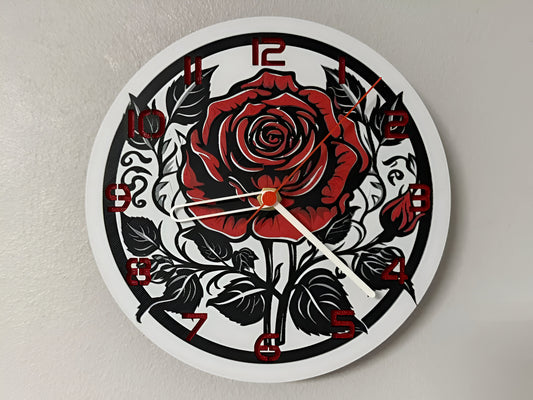 "Rose in Circle Edition Wanduhr 🕰️ mit Design einer Rose im Kreis 🌹, perfekt für Liebhaber floraler Designs und als charmantes Geschenk 🎁 für Naturfreunde."