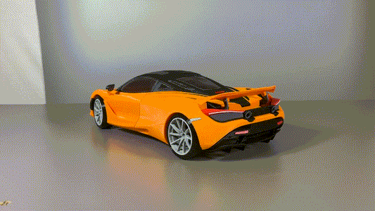 RC McLaren 720S Karosserie DRS Edition in leuchtendem Orange, zeigt aerodynamisches Design und auffällige Details.