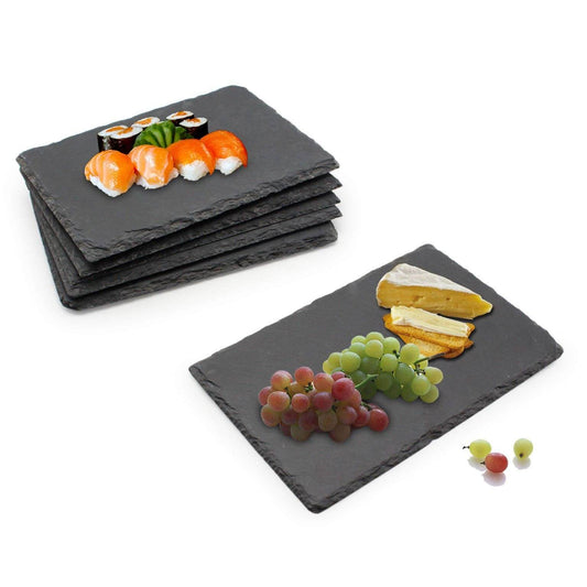 Schiefer-Servierplatte 22 x 16 cm mit Lasergravur, ideal für Käse und Sushi, rustikale rechteckige Platte aus echtem Schiefer.