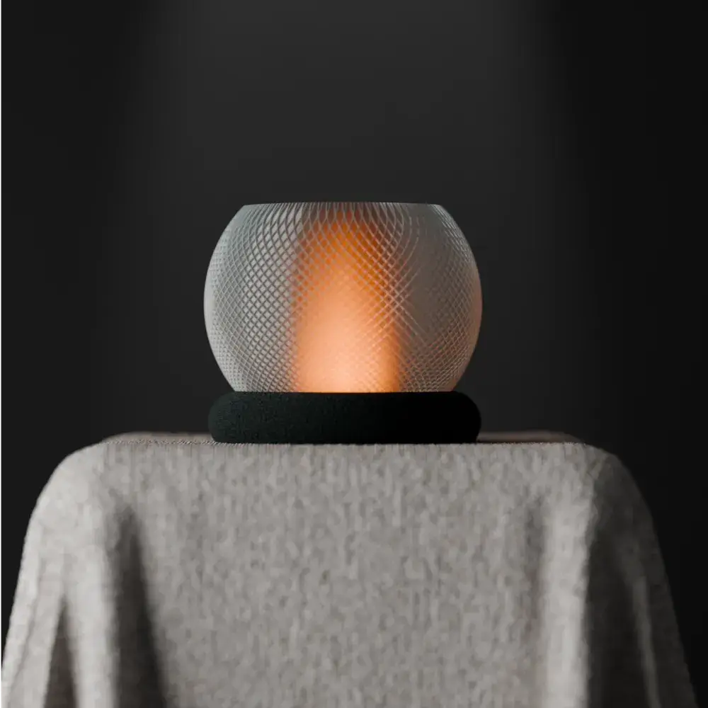 Kristall Leuchtkugel Tischlampe Design Lichtobjekt auf einem Tisch mit weichem Licht und eleganter Struktur.