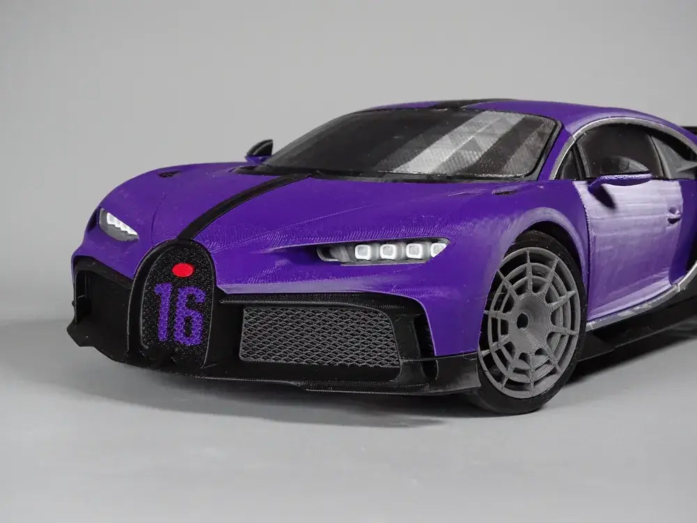Lila RC Bugatti Chiron Pur Sport Karosserie im Maßstab 1:12, Show Edition, symbolisiert beeindruckende Performance und ikonisches Design.