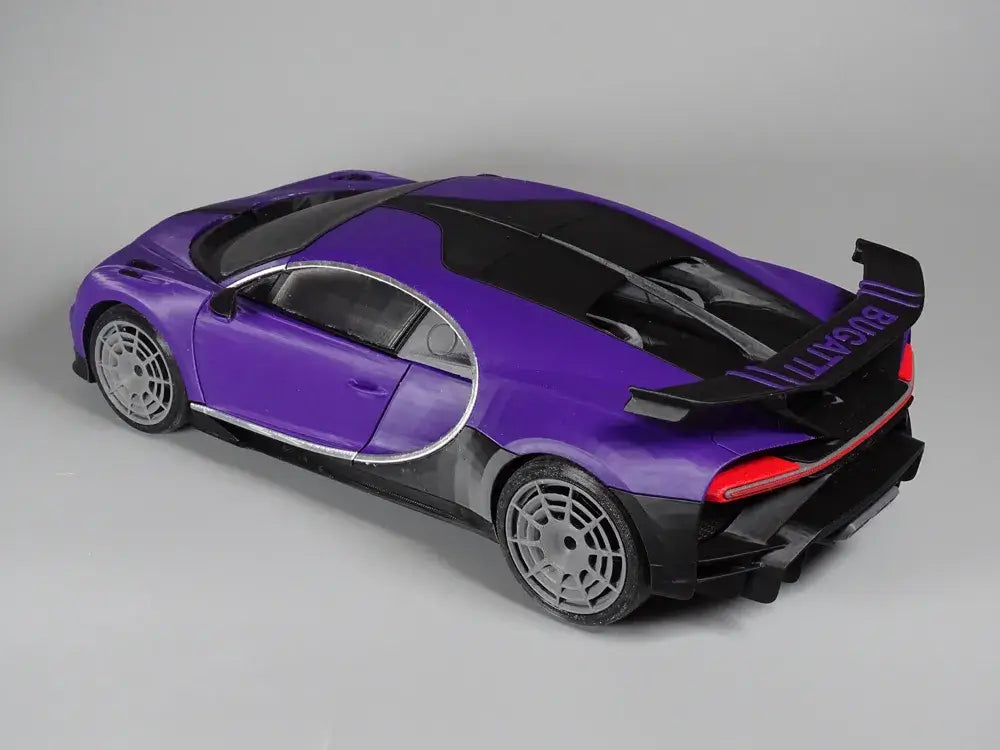 RC Bugatti Chiron Pur Sport Karosserie in lila, Maßstab 1:12, Rückansicht