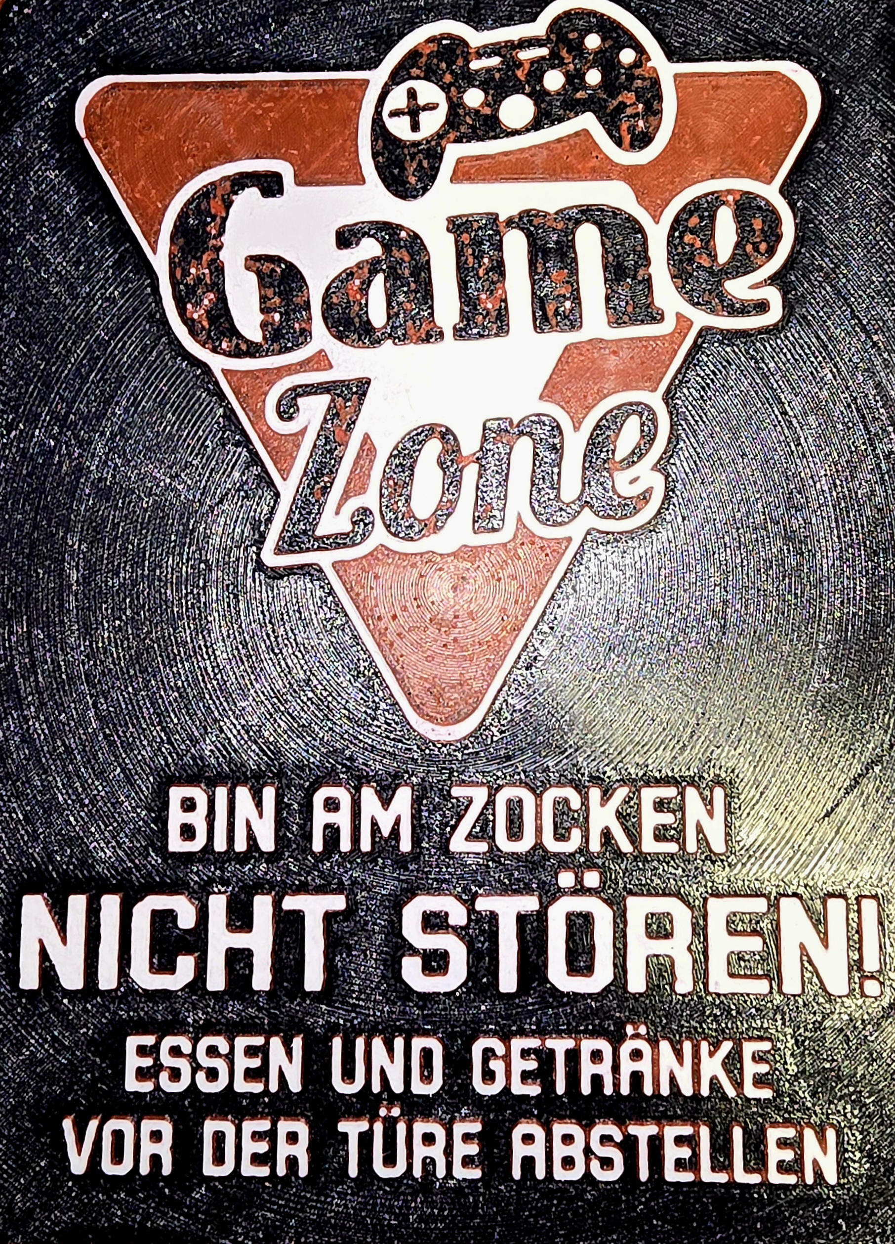 Gaming-Zone Warnschild als kreatives 3D-Lithophane für Zocker