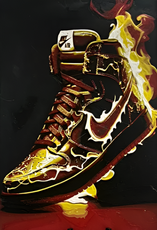 Brennender Nike Air Sneaker als stylisches 3D-Kunstwerk