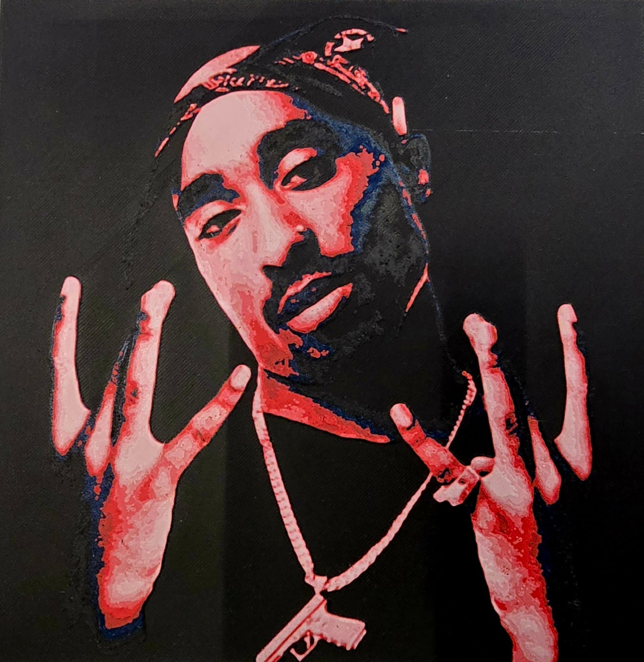 2Pac als legendäres 3D-Kunstwerk – Rap-Ikone in stilvoller Gravur