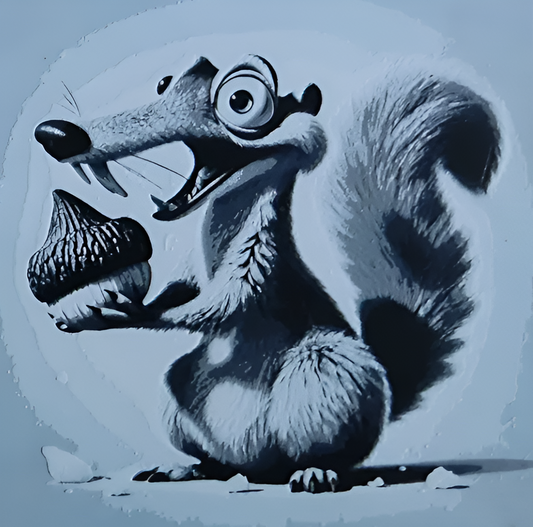 Scrat mit Eichel als witziges 3D-Bild – bekannt aus Ice Age