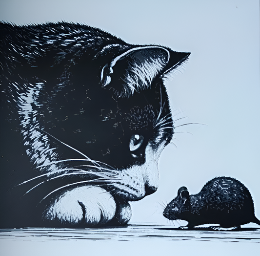 Katze jagt Maus – klassisches Motiv als humorvolles 3D-Lithophane