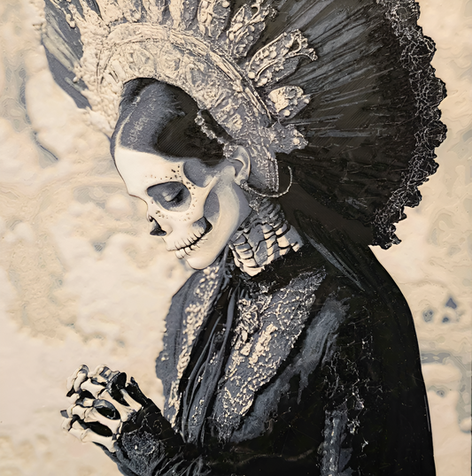 La Catrina in Schwarz-Weiß als stilvolles 3D-Lithophane