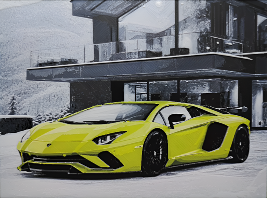 Gelber Lamborghini als sportliches 3D-Bild für Auto-Enthusiasten