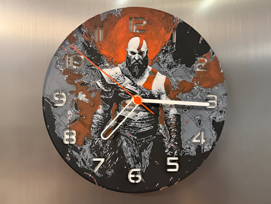 "God of War Edition Wanduhr 🕰️ im Design des epischen Spiels 🎮, perfekt für Fans von Kratos und Atreus und als kraftvolles Geschenk 🎁 für Liebhaber der Mythologie."