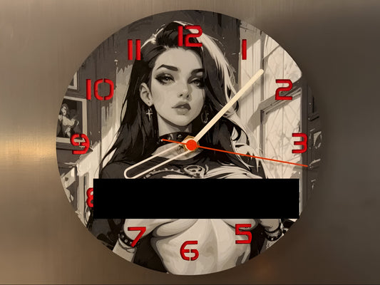 "Sexy Gothic Woman Edition Wanduhr 🕰️ mit Design einer mystischen Gothic-Figur 🖤, perfekt für Fans düsterer Ästhetik und als kraftvolles Geschenk 🎁 für Gothic-Liebhaber."