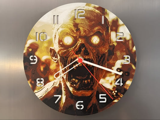 "Zombie Edition Wanduhr 🕰️ im Design eines gruseligen Zombies 🧟‍♂️, perfekt für Horror-Fans 👻 und als einzigartiges Geschenk 🎁 für Liebhaber des Übernatürlichen."