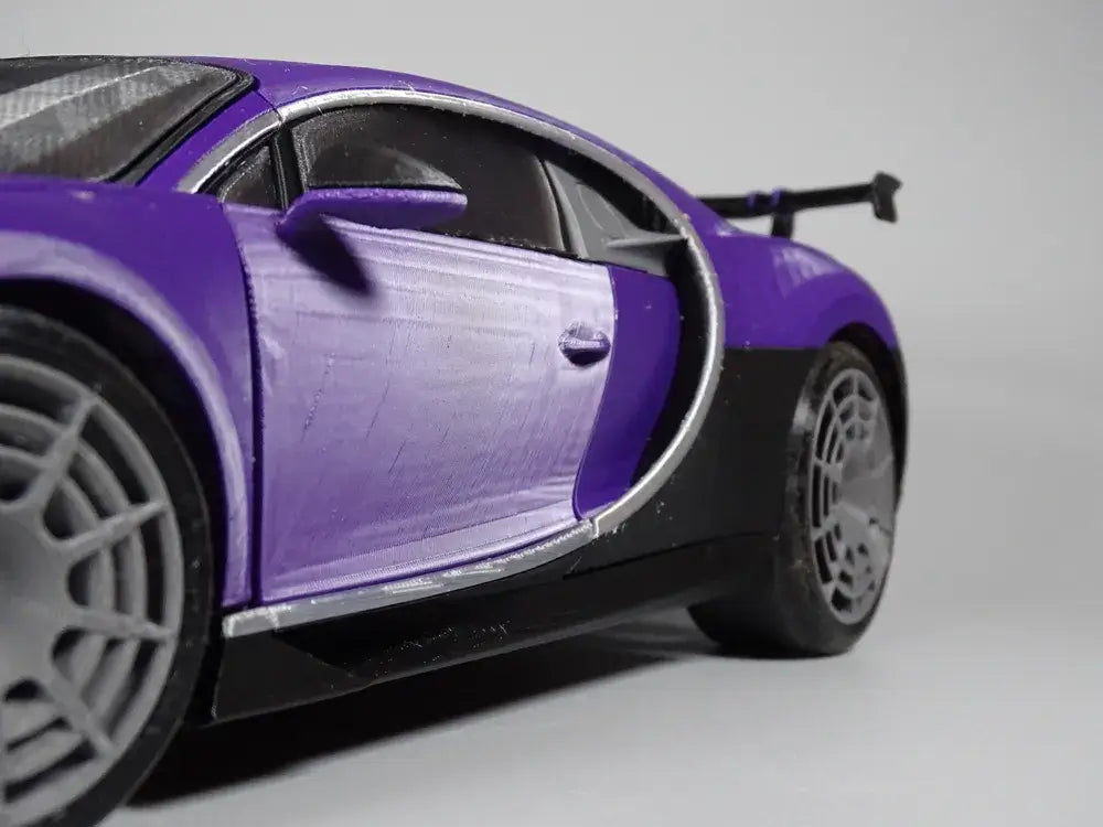 RC Bugatti Chiron Pur Sport Karosserie (Show Edition) in lila, Nahaufnahme seitlich, Maßstab 1:12 Modellauto, Performance und Design