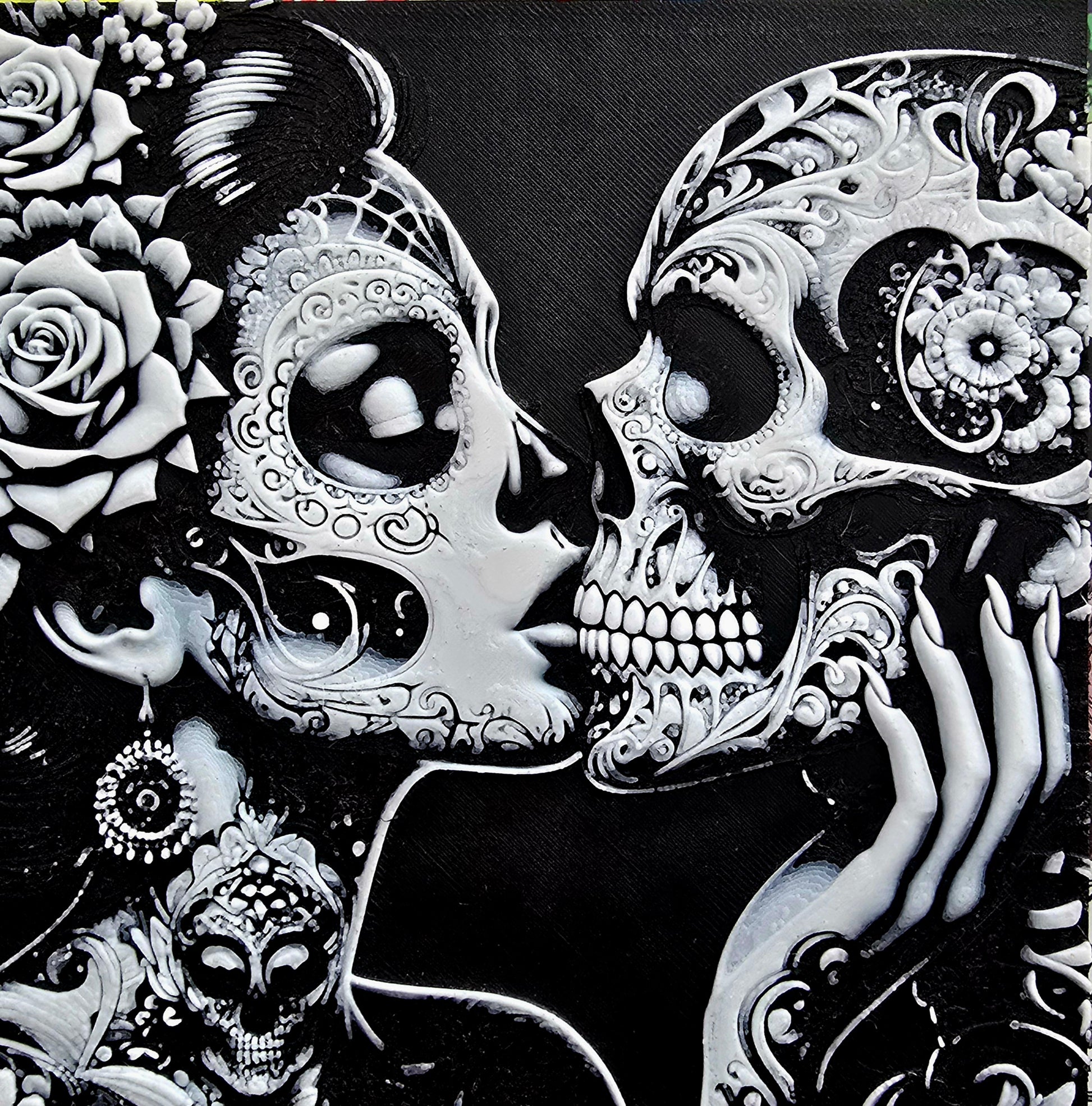 La Catrina als kunstvolles 3D-Lithophane im Día de los Muertos-Stil