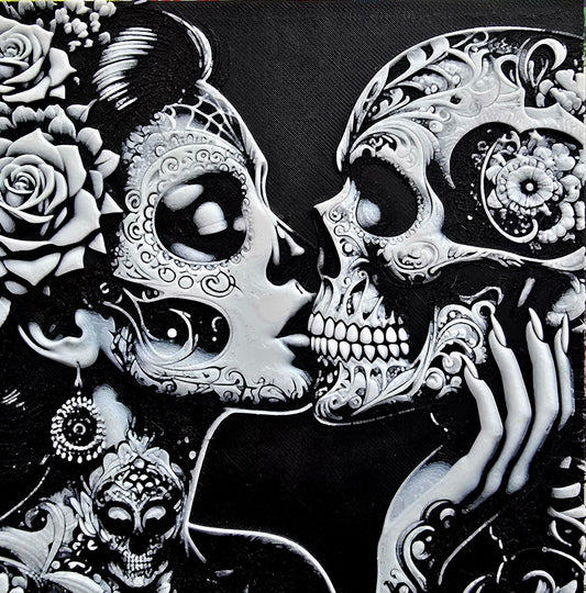 La Catrina als kunstvolles 3D-Lithophane im Día de los Muertos-Stil